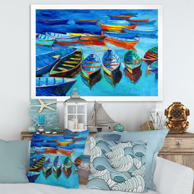 Petits bateaux dans le port - peinture sur toile