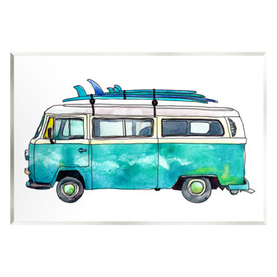 Summer Vacation Surfboard Van Floater Canvas Wall Art By Paul Mccreery