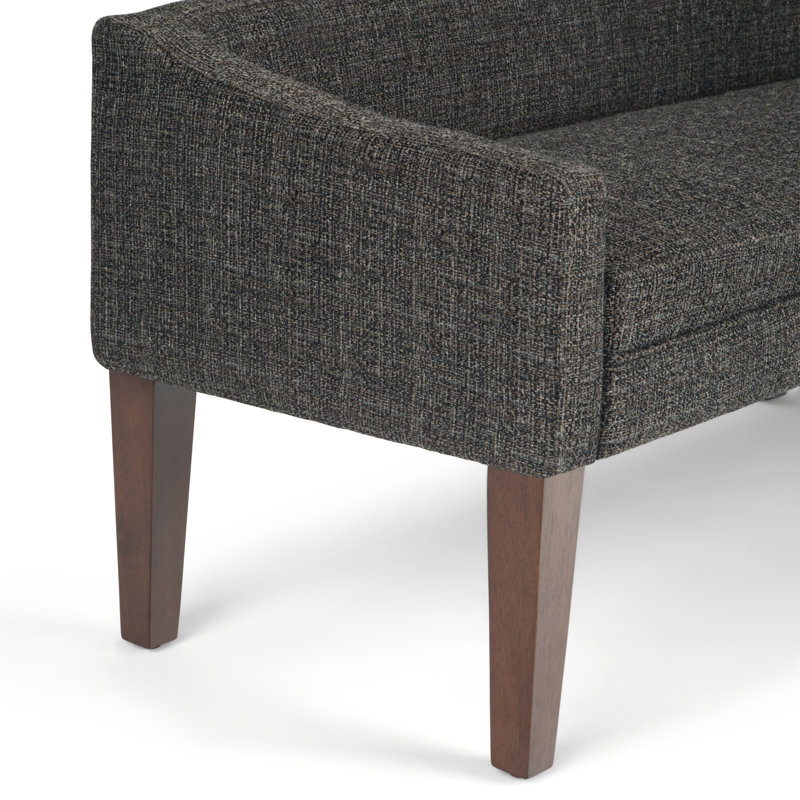 Parris Dark Grey Tweed-Look Upholstered Bench with Swooped Arms