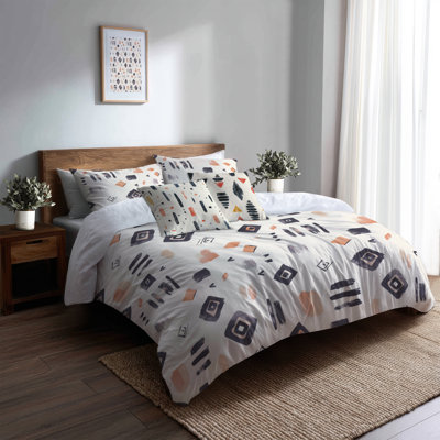 Ensemble d'édredon abstrait 6 pièces - marques de tribus Boho noires avec taies décoratives et coussins décoratifs