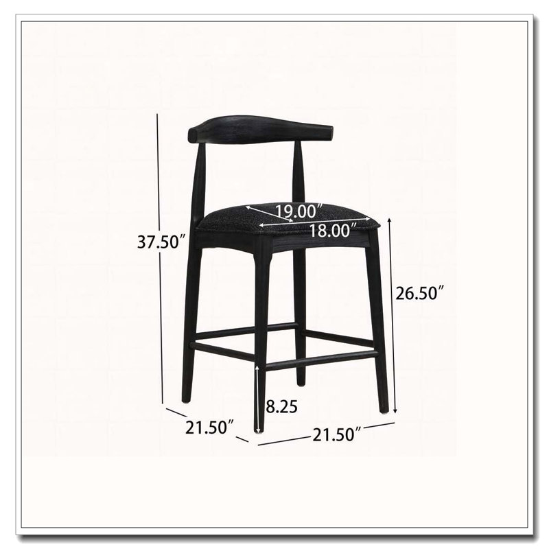 Tabouret de bar en bois, Siège noir / structure noire, Tabouret de comptoir (siège d'une hauteur de 26,5