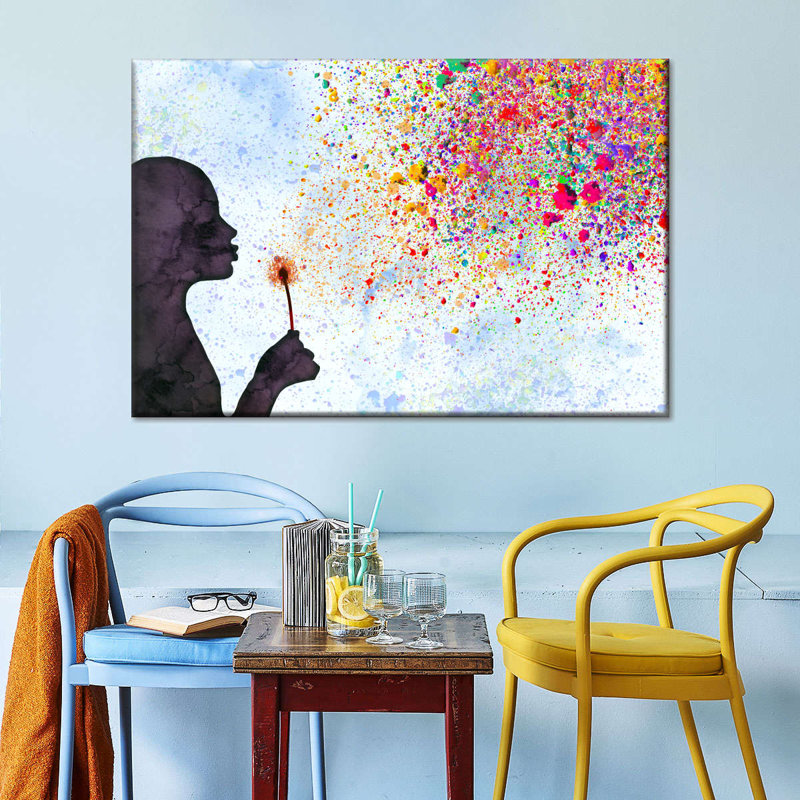 Pissenlit coloré sur toile, H 8 po x l 12 po x P 1 po