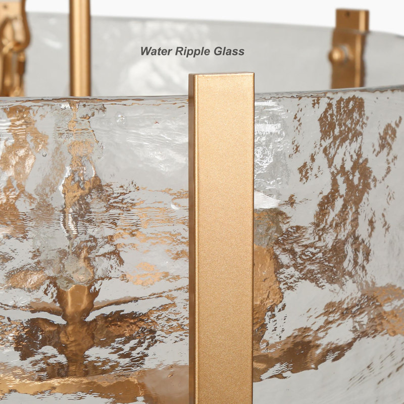 Hanshelmut 6-Light Shaded Gold Drum Chandelier with Ripple Glass