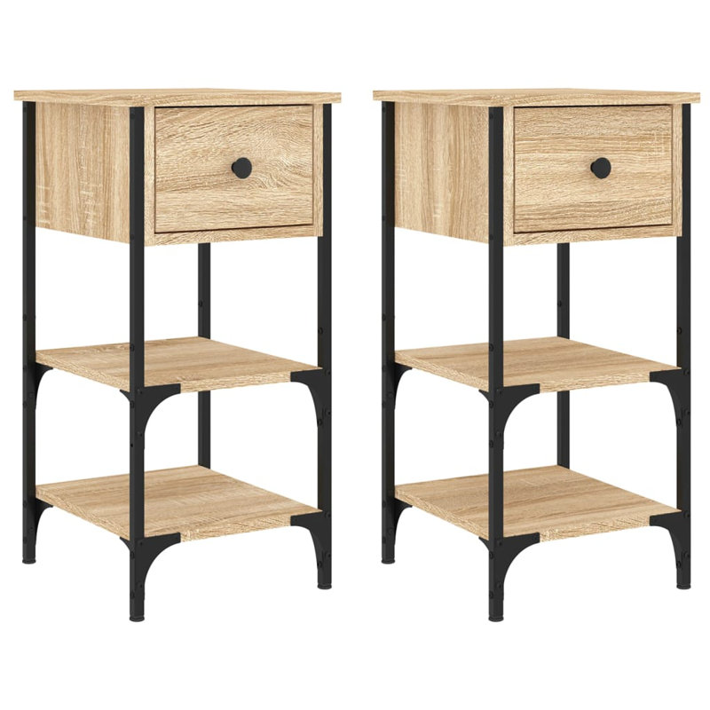 Strathern 34cm W Iron Bedside Table, Sonoma Oak