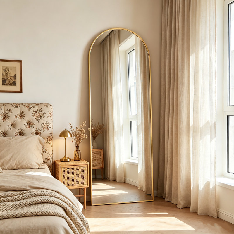 Aluminium Arch Freestanding Full Length Mirror, Gold