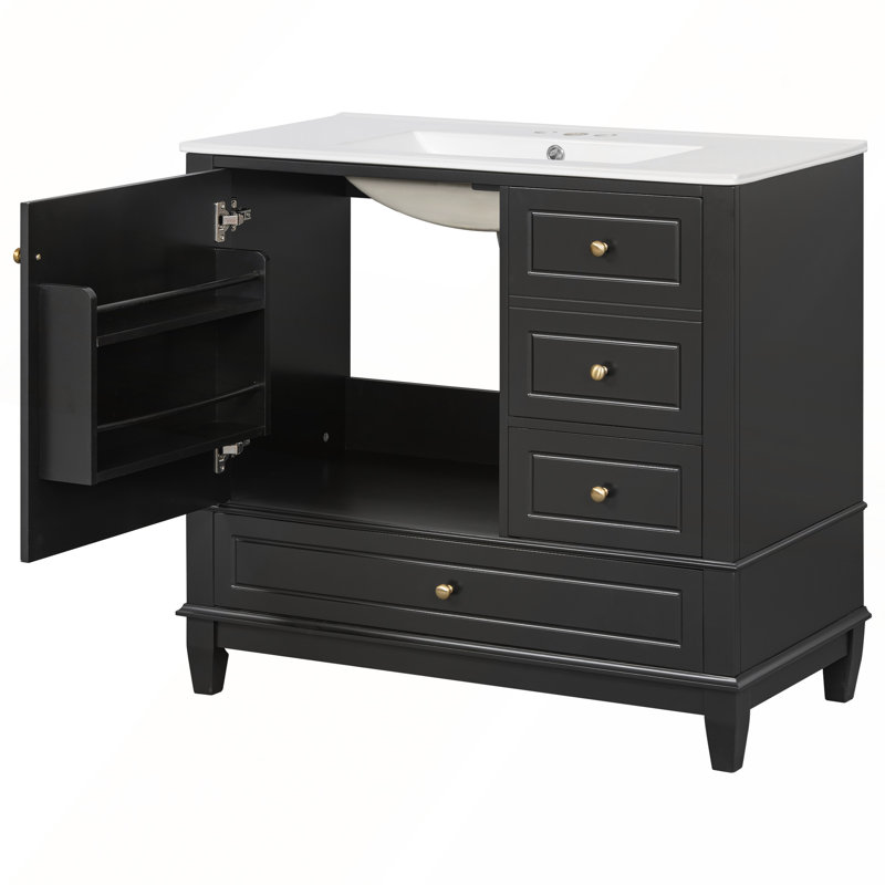 36-Inch Freestanding Bathroom Vanity with Ceramic Sink, Black, 36"