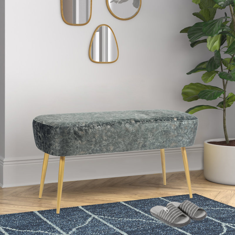 Collada Velvet Upholstered Bench, Dark Gray
