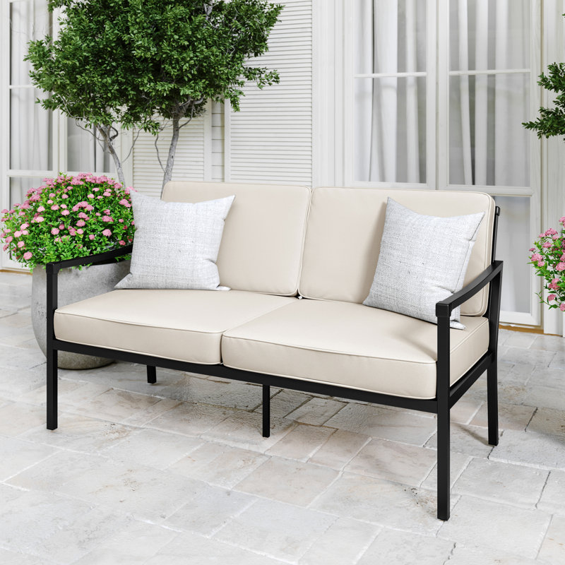 Martha Stewart Lily Pond All-Weather Steel Frame Patio Loveseat With Cushions
