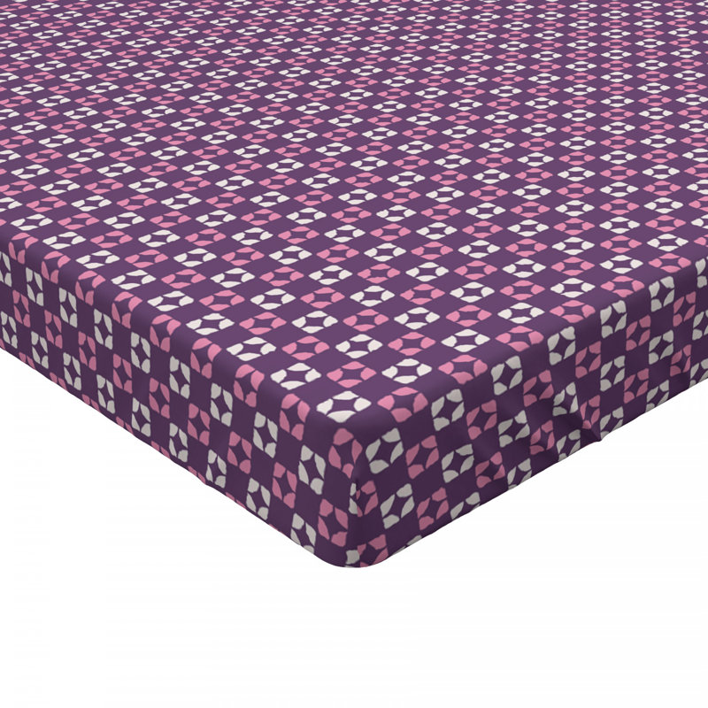 Microfiber Geometric Fitted Sheet, Queen Fitted Sheet, Pink/White/Purple Geometric