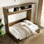 Lit double avec garde-robe, tiroirs et tablettes ouvertes pratiques en bois antique