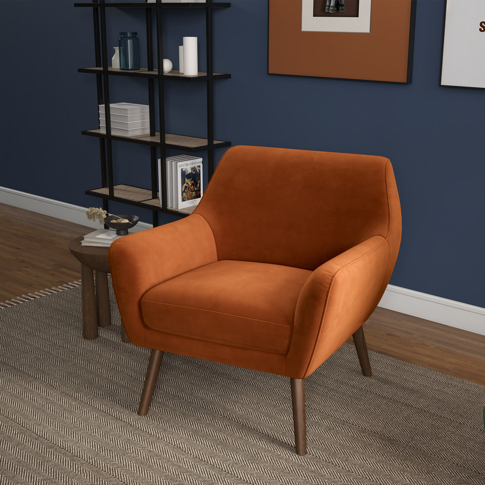 Ahrens Accent Chair, Orange Velvet