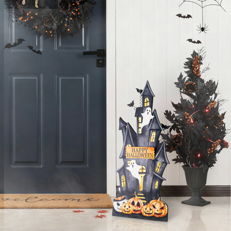 Décoration de porche de maison lumineuse en bois 30 "H 30" avec minuteur (KD)