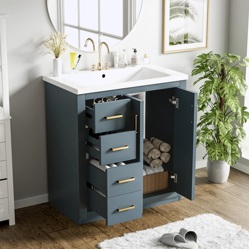 Ensemble de meuble-lavabo autoportant avec lavabo en céramique, Bleu
