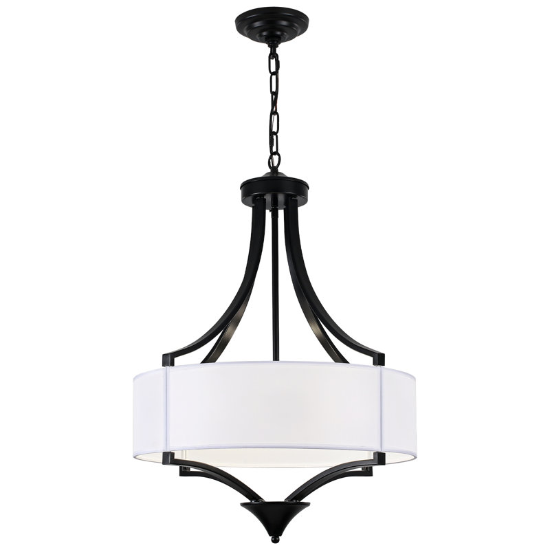 6 - Light Dimmable Drum Chandelier, Matte Black