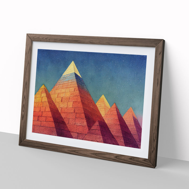 Pyramids - Single Picture Frame Painting, 34cm H x 46cm W, Walnut Framed