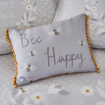 Bee Happy 30x40cm Cushion with Pom Poms