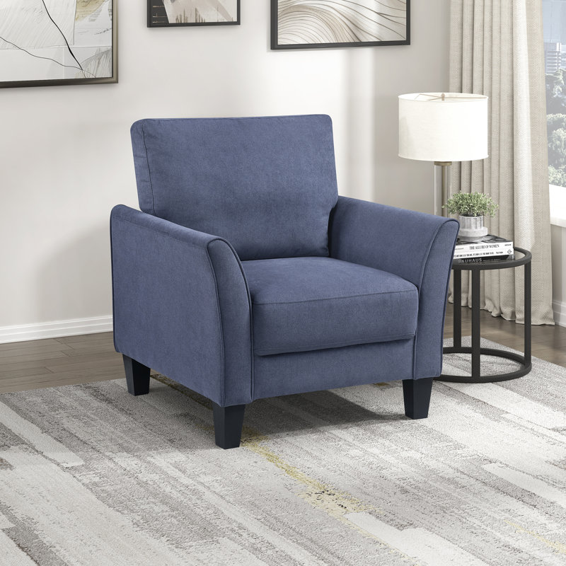  Laffey 34" Modern Upholstered Armchair – Plush Accent Chair with Flared Arms & Sturdy Wood Frame, Blue Fabric