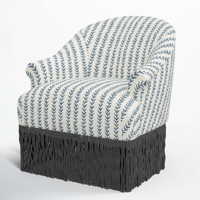 Fauteuil demi-tonneau en coton avec accoudoirs roulés encastrés et pieds en bois massif Callie, Noir