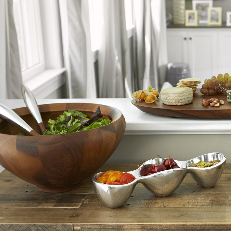 Nambe Yaro Salad Bowl W/ Servers