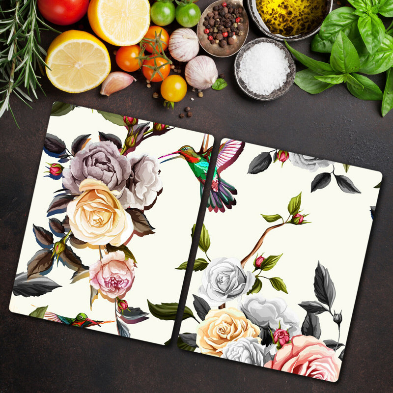 Mccart Tempered Glass Birds Roses Chopping Board, 52cm x 30cm