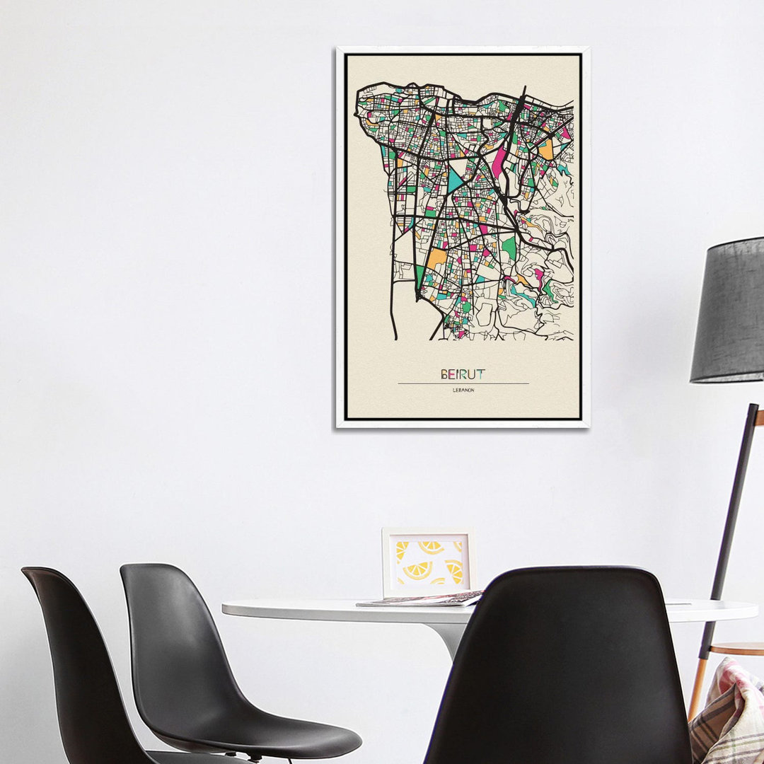 Beirut, Lebanon Map by Ayse Deniz Akerman - Print on Canvas
