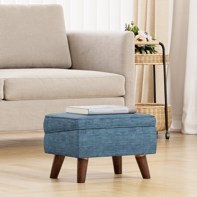 15.75" Wide Rectangle Storage Ottoman Stool, Entryway Ottoman Chairs,Footstools, Blue Linen