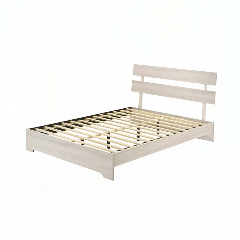 Low-profile Platform Bed, White Washed, Queen