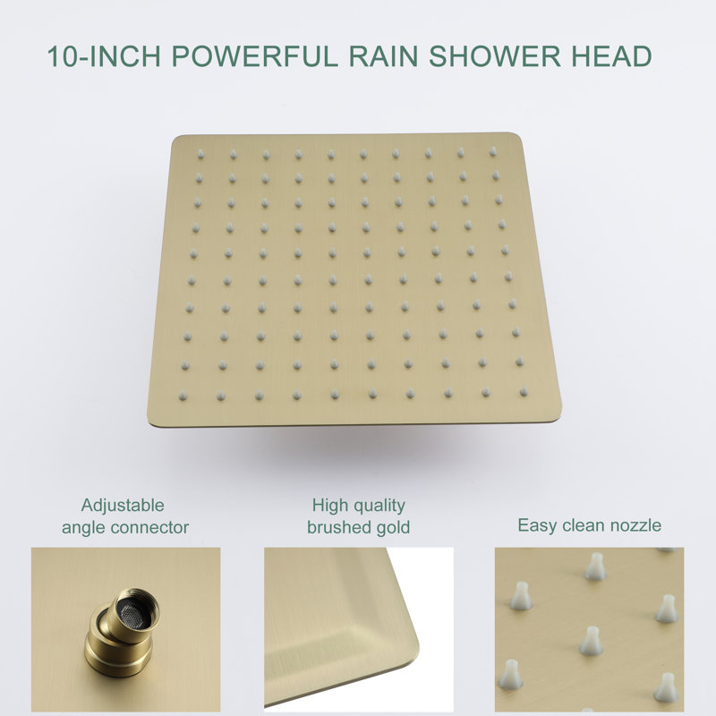 Brushed Gold 10'' Square Wall Mounted Rain Shower System