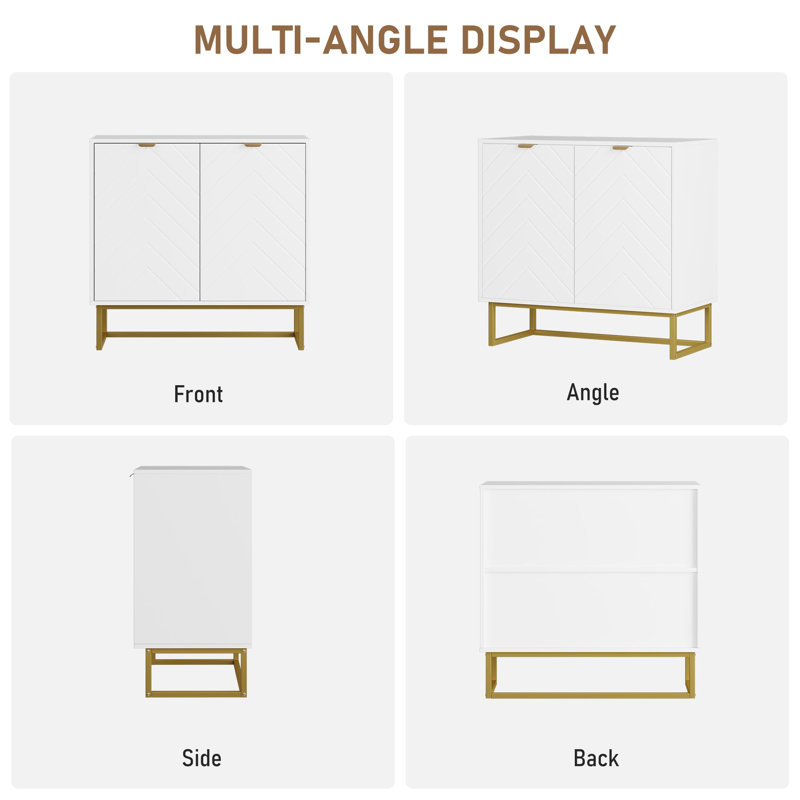 Buffet moderne avec rangement, armoire de rangement en bois avec tablette réglable, console avec portes, Blanc, 31,5 pouces