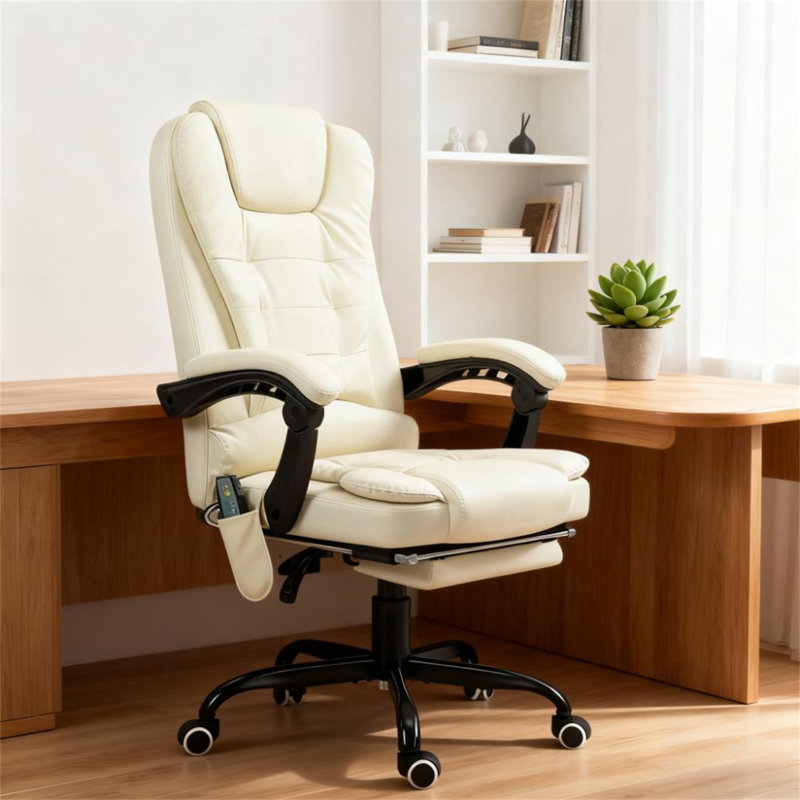 Fauteuil de bureau massant, Blanc, crème