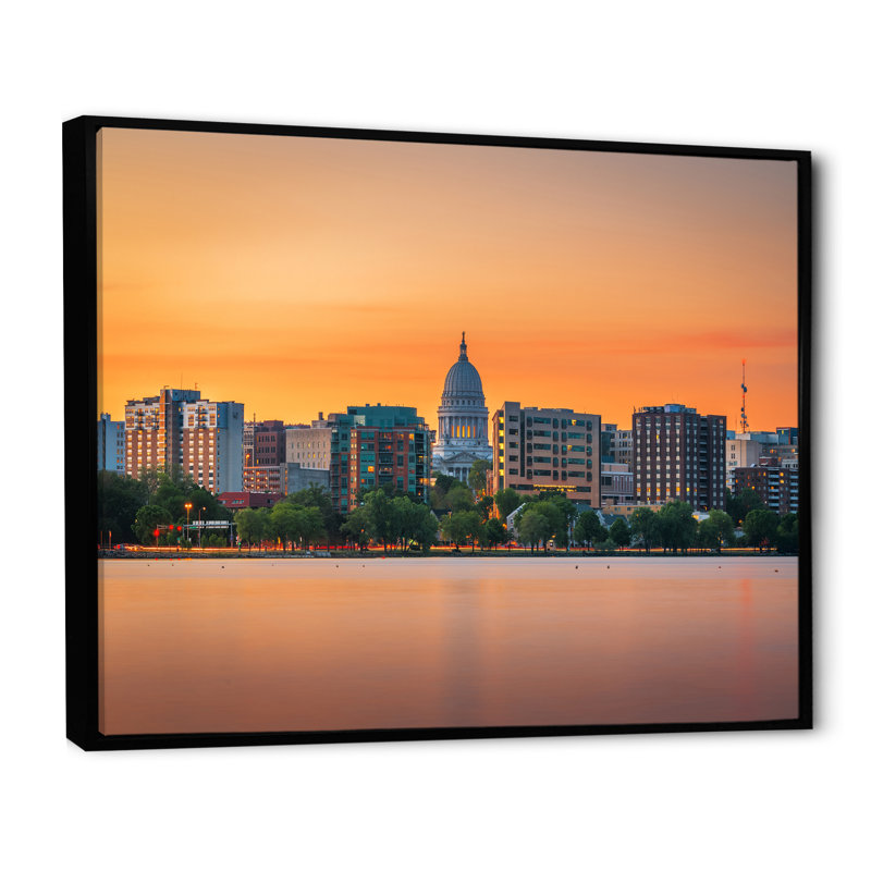 «Madison Wisconsin Skyline - Alabama Large», art mural, H 16 po x l 32 po x P 1 po, Cadre flottant noir