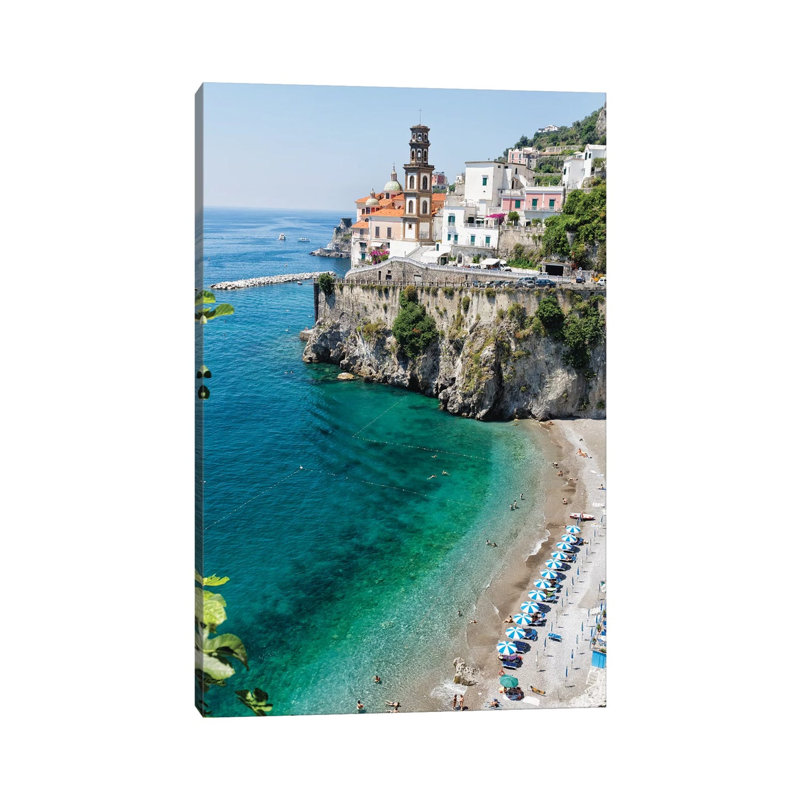 High Angle View Of A Beach At The Amalfi Coast, Atrani, Campania, Italy by George Oze - Wrapped Canvas Print