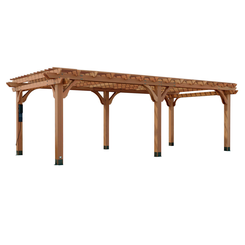 Ensemble de pergola d'extérieur en bois de cèdre 24 pi x 12 pi avec toit en treillis et PowerPort Backyard Discovery Beaumont