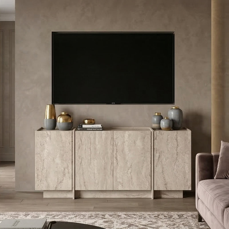 Buffet de 71 po de largeur et console polyvalente Renwick, Travertin, Travertin