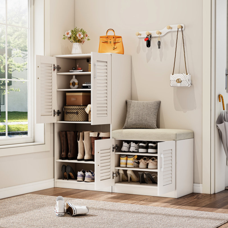 Meuble à chaussures 7 + 3 compartiments avec banc, blanc, réglable pour le couloir, les compartiments de rangement décoratifs, le vestiaire