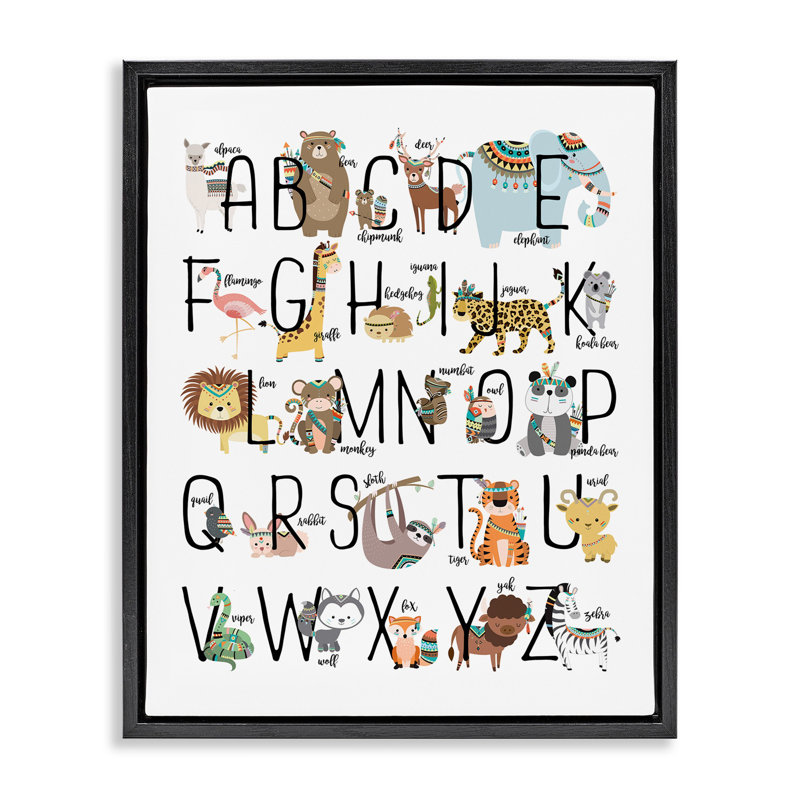 «Boho Animal Abcs» par Erica Billups, Cadre flottant noir de jais, H 17 po x l 21 po