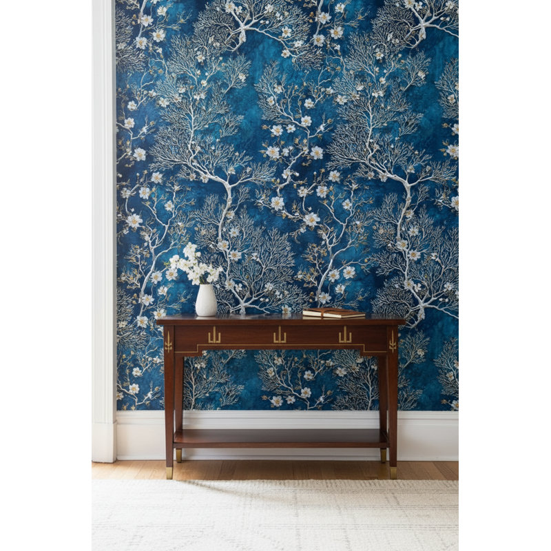 Papier peint floral bleu, décoration murale moderne amovible
