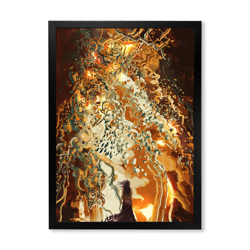 " Video Game Woman With Life Tree ", Black Picture Framed, 20" H x 12" W x 1" D