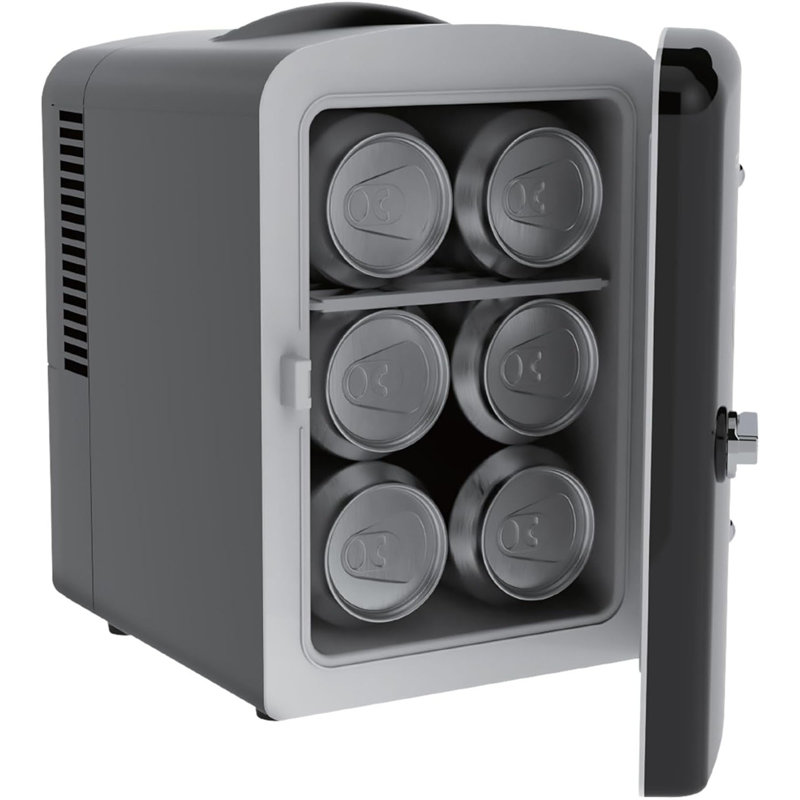Mini Retro Personal Fridge – 6 Can Compact Cooler (1 Gal), Portable For Home & Car, AC/DC Plug (110V & 12V),Blue, Black