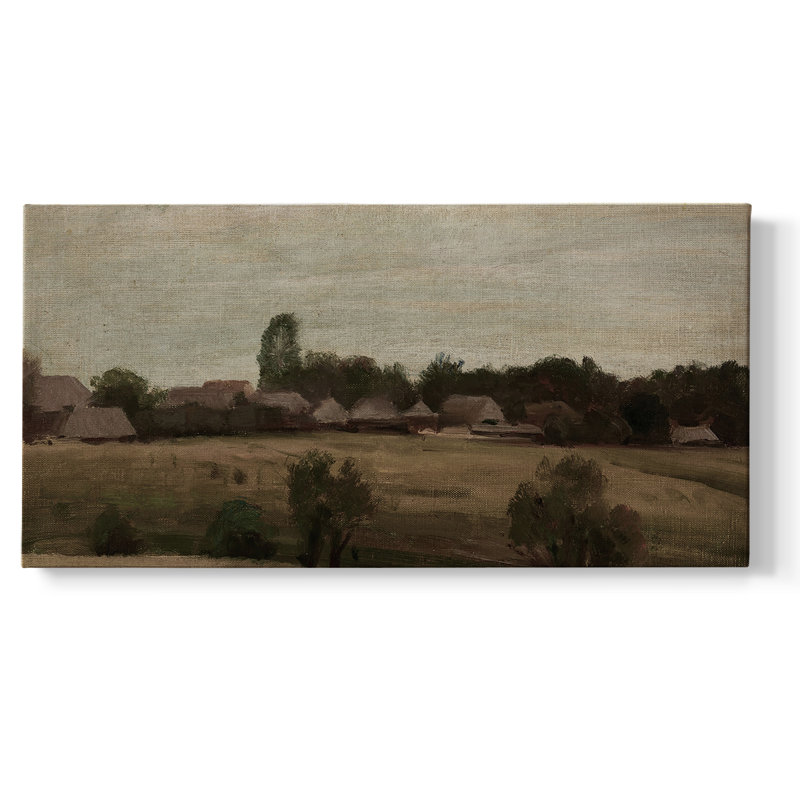 Série paysage - DCLVI - Toile tendue avec châssis encadré - Prêt à être accroché, H 25 po x l 49 po, Doré
