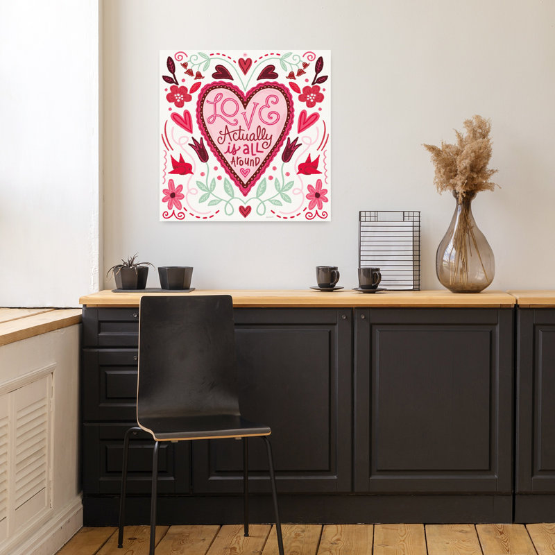 Art contemporain coeurs doux V2 avec cœur crème, H 18 po x l 18 po