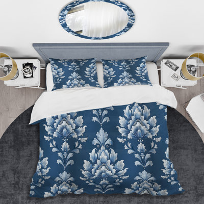 Blue White Timeless Damask Art IV - Transitional Duvet Cover Set