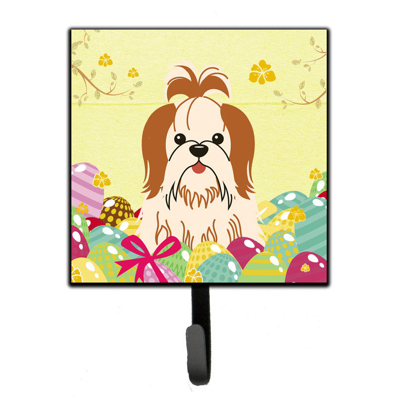 Mcelyea Metal Wall Organizer with Key Hooks, Yellow/Light Brown/Pink, Shih Tzu