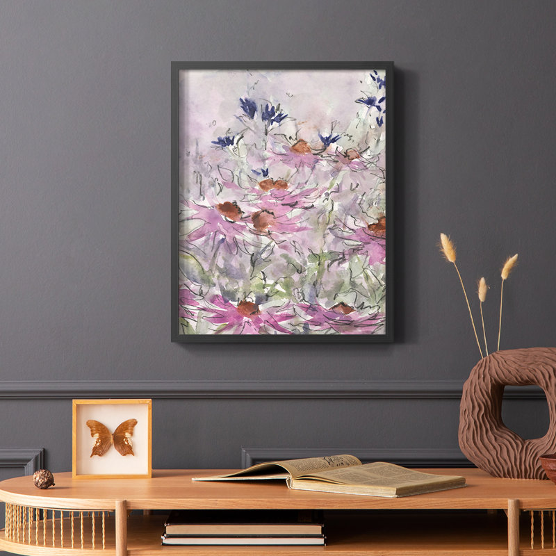 Floral Entertainment II Framed Print - Solid Wood, Black, 28" H x 22" W