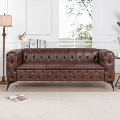 84.06Inch Width Traditional  Square Arm Removable Cushion 3 Seater Sofa