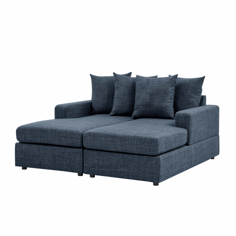 Canapé modulaire 2 pièces Bernasia, Mélange de lin bleu foncé