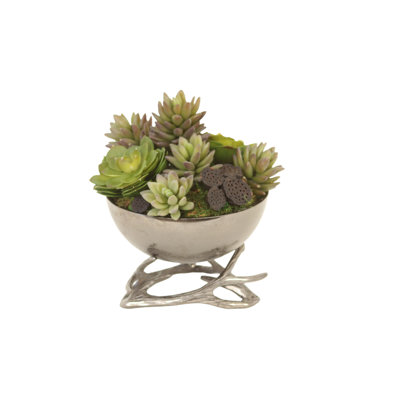 9'' Faux Succulent Plant in Metal Pot