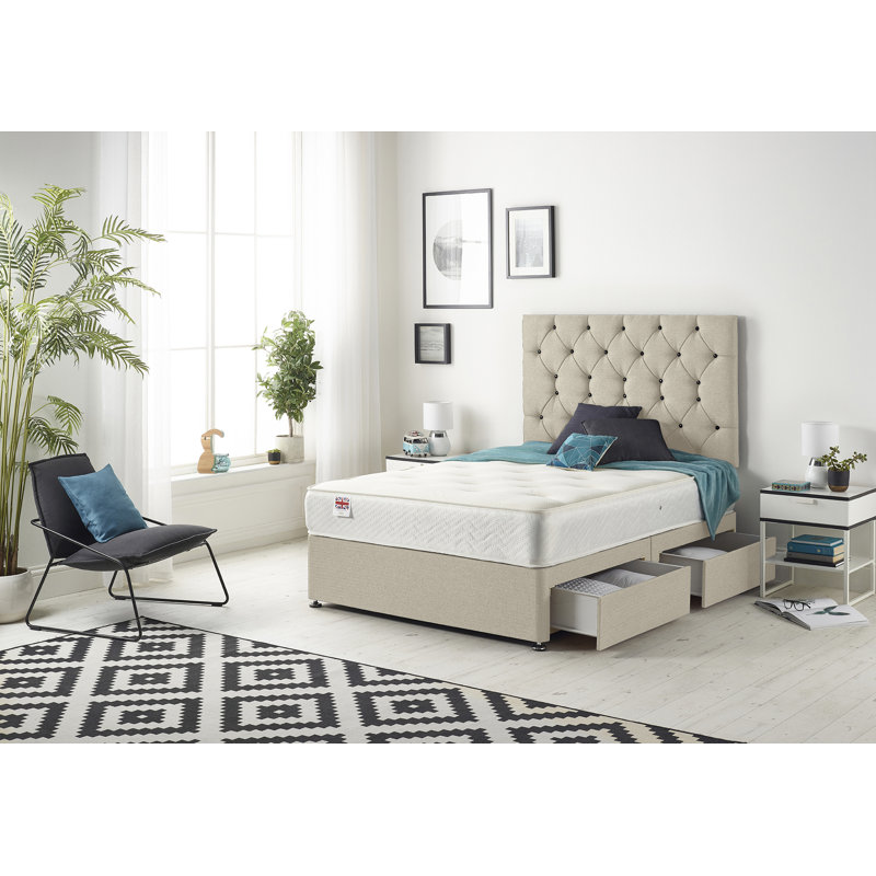 Copple Bed with Mattress, Double (4'6), Natural, 2 Drawers