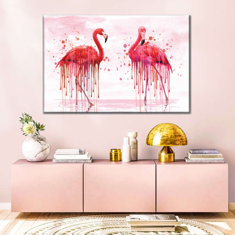 «Flamingo Paint Drip», reproduction sur toile tendue, H 26 po x l 39 po x P 1,25 po