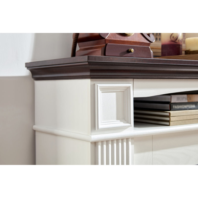 Console de foyer électrique avec tiroirs - cerisier / blanc